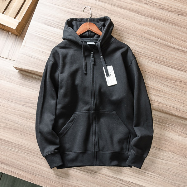 Férfi pulóver cipzárral és kapucnival fekete színben