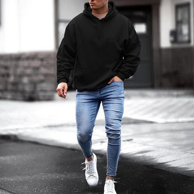 Hanorac din bumbac pentru barbati cu buzunare si gluga