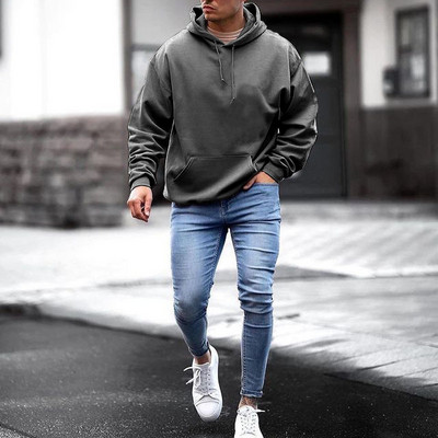 Hanorac din bumbac pentru barbati cu buzunare si gluga