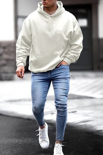 Hanorac din bumbac pentru barbati cu buzunare si gluga