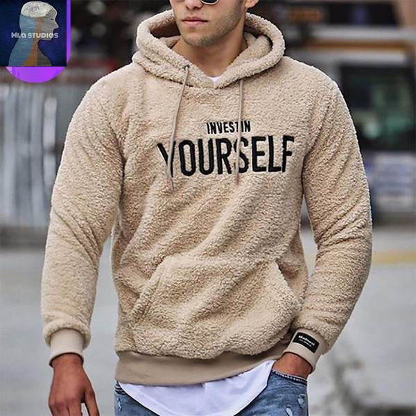 Hanorac bărbătesc din puf cu broderie și glugă