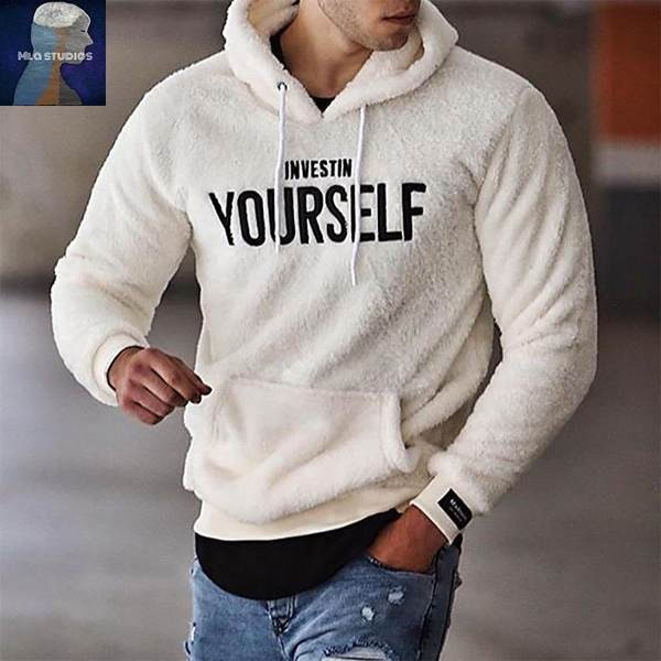 Hanorac bărbătesc din puf cu broderie și glugă