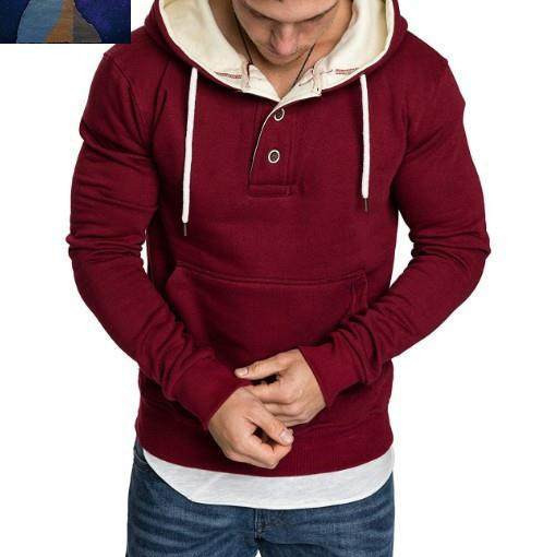 Férfi pulóver gombokkal és kapucnival több színben