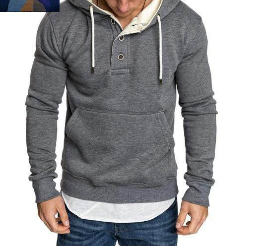 Férfi pulóver gombokkal és kapucnival több színben