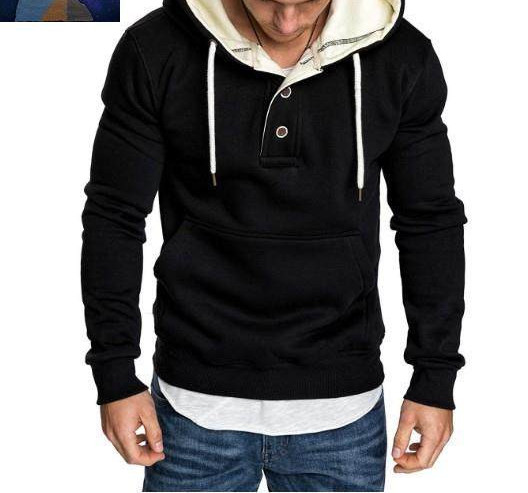 Férfi pulóver gombokkal és kapucnival több színben