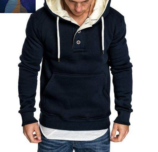 Férfi pulóver gombokkal és kapucnival több színben