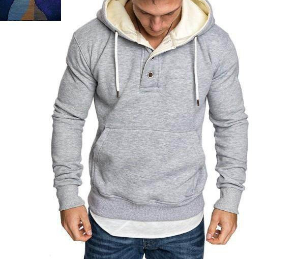 Férfi pulóver gombokkal és kapucnival több színben