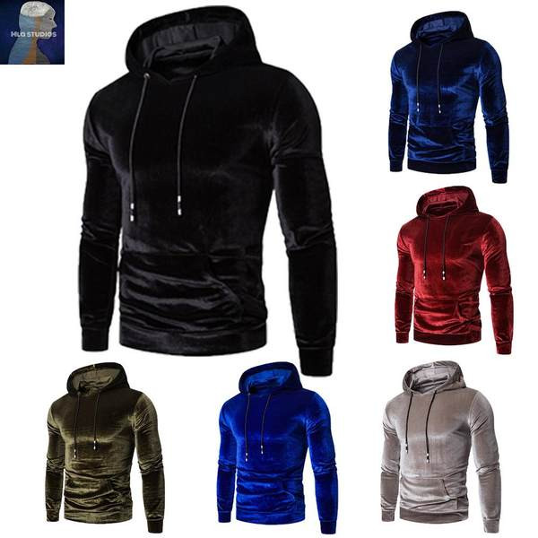 Ανδρικό βελούδινο φούτερ με κουκούλα και κορδόνια