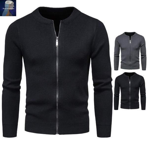 Cardigan barbatesc din tricot subtire cu fermoar - model montat