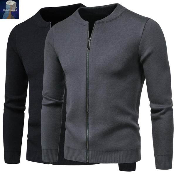 Cardigan barbatesc din tricot subtire cu fermoar - model montat