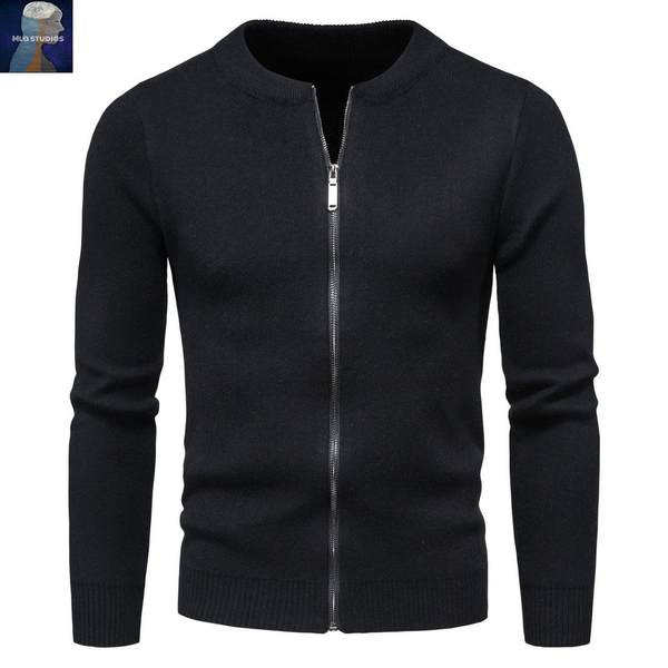 Cardigan barbatesc din tricot subtire cu fermoar - model montat