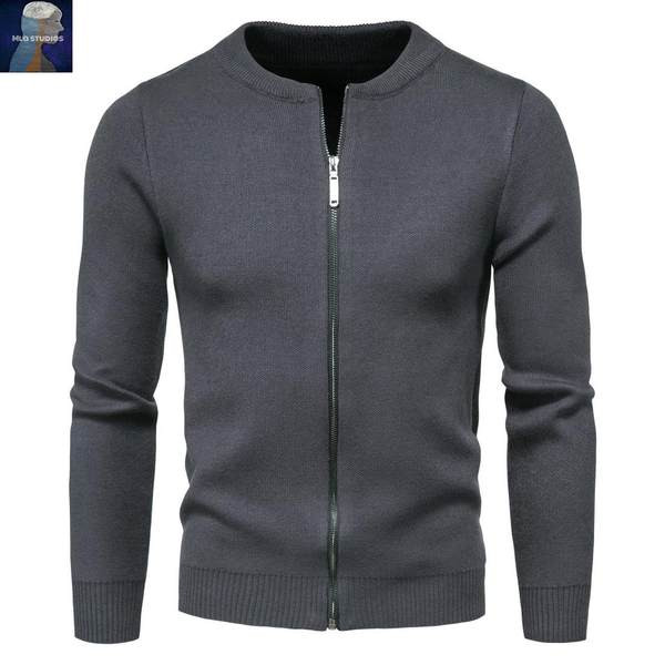 Cardigan barbatesc din tricot subtire cu fermoar - model montat