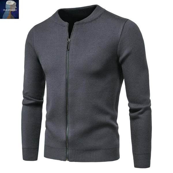 Cardigan barbatesc din tricot subtire cu fermoar - model montat