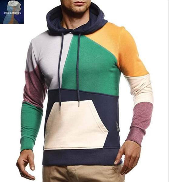 Πολύχρωμο ανδρικό φούτερ με κουκούλα και τσέπη - τρία χρώματα