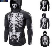 Мъжки суичър с апликация скелет -с качулка и връзки