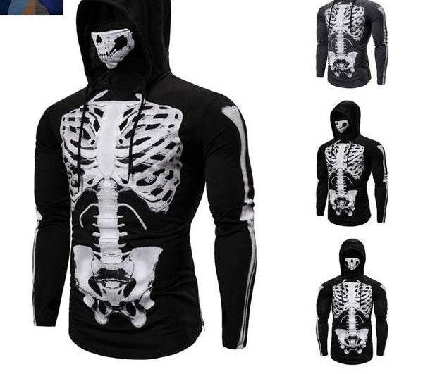 Мъжки суичър с апликация скелет -с качулка и връзки