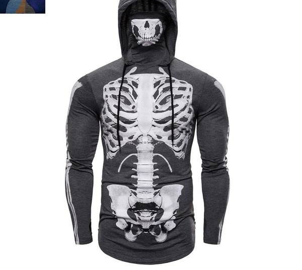 Мъжки суичър с апликация скелет -с качулка и връзки