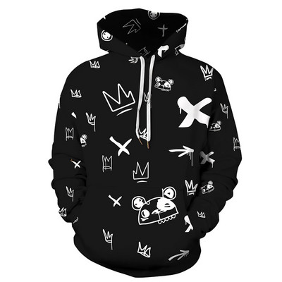 Ανδρικό φούτερ με κουκούλα και στάμπα - σε μαύρο χρώμα