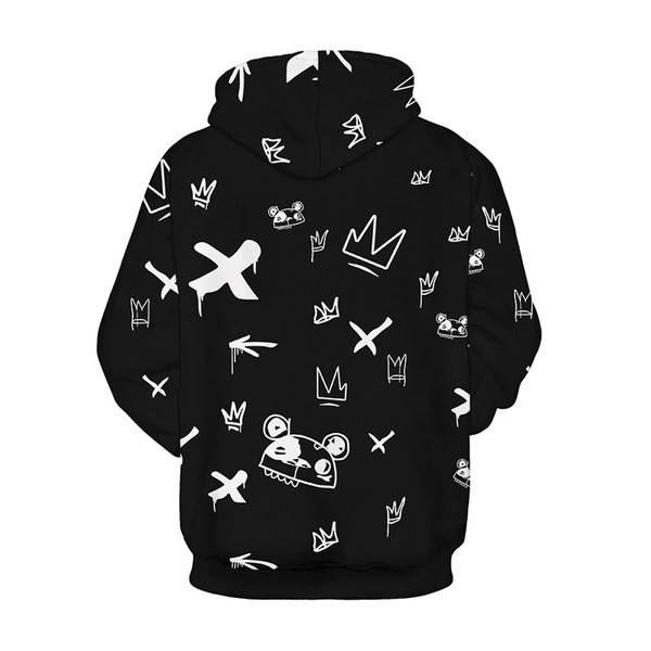 Ανδρικό φούτερ με κουκούλα και στάμπα - σε μαύρο χρώμα