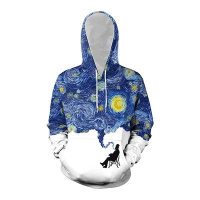 Hanorac casual barbatesc cu gluga si imprimeu color