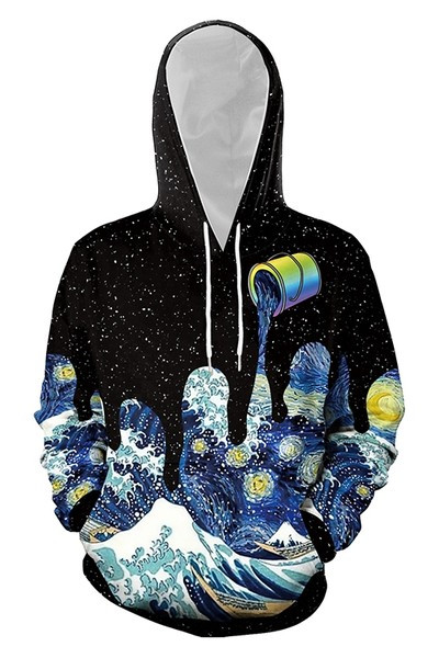 Hanorac casual barbatesc cu gluga si imprimeu color