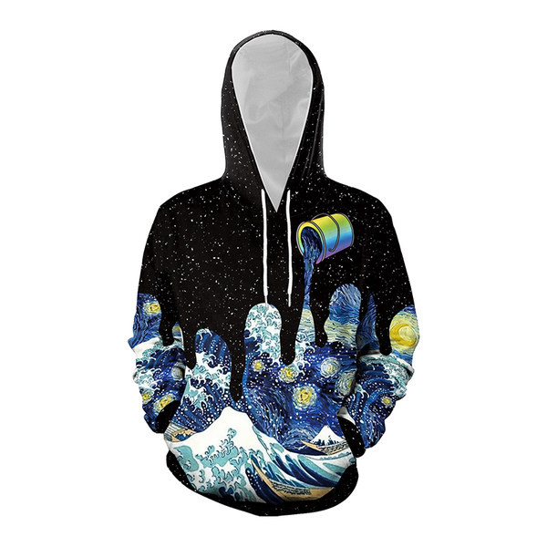 Hanorac casual barbatesc cu gluga si imprimeu color