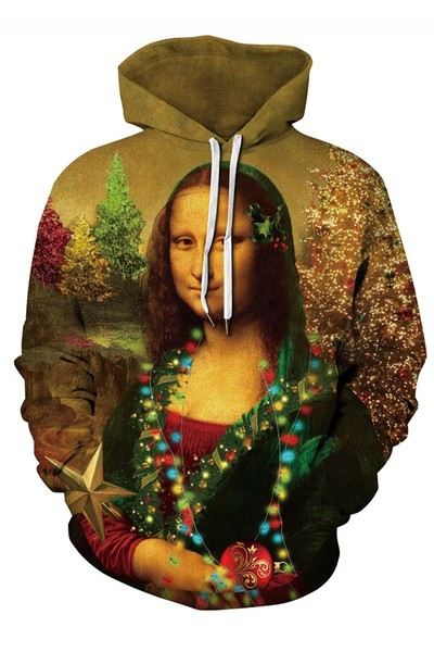 Мъжки суичър с изображение на жена и качулка 