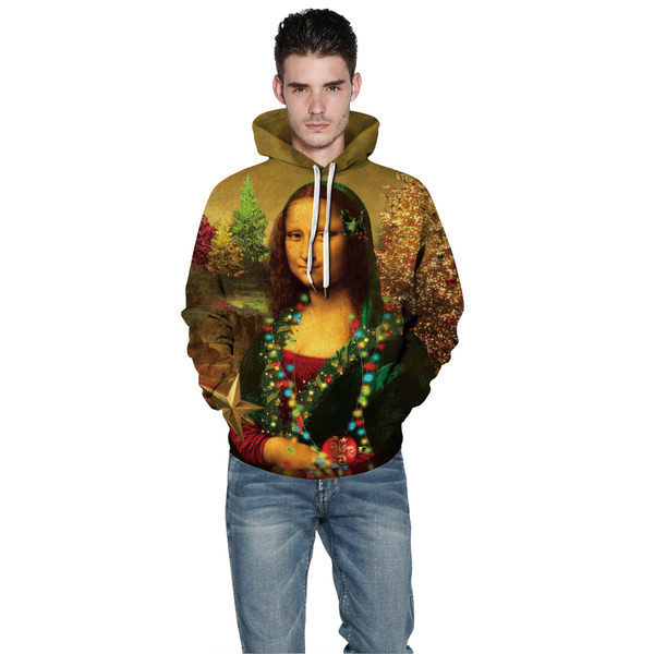 Мъжки суичър с изображение на жена и качулка 