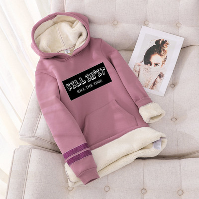 Hanorac de toamnă-iarnă cu căptușeală caldă și inscripție