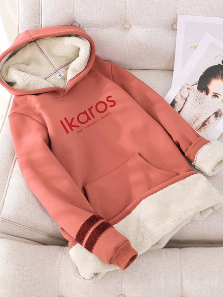 Hanorac de toamnă-iarnă cu căptușeală caldă și inscripție