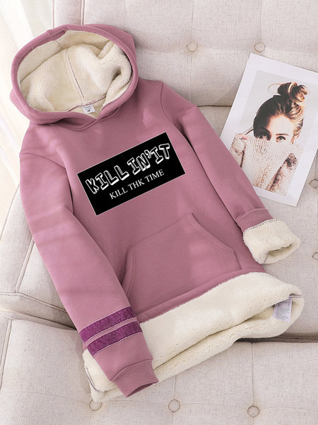 Hanorac de toamnă-iarnă cu căptușeală caldă și inscripție