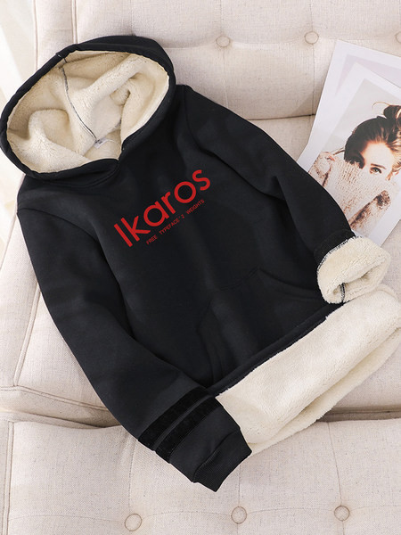 Hanorac de toamnă-iarnă cu căptușeală caldă și inscripție