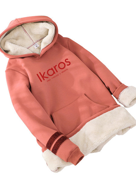 Hanorac de toamnă-iarnă cu căptușeală caldă și inscripție