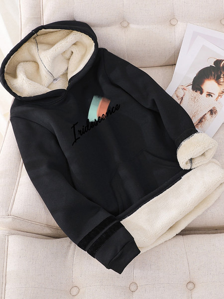 Γυναικείο χειμωνιάτικο φούτερ με κουκούλα και επιγραφή