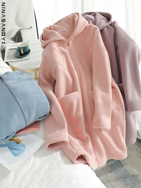 Νέο μοντέλο γυναικείο μακρύ πολικό φούτερ με κουκούλα