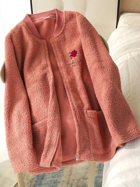 Hanorac polar de dama cu buzunare si decolteu rotund