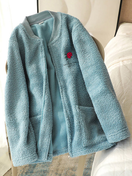 Hanorac polar de dama cu buzunare si decolteu rotund