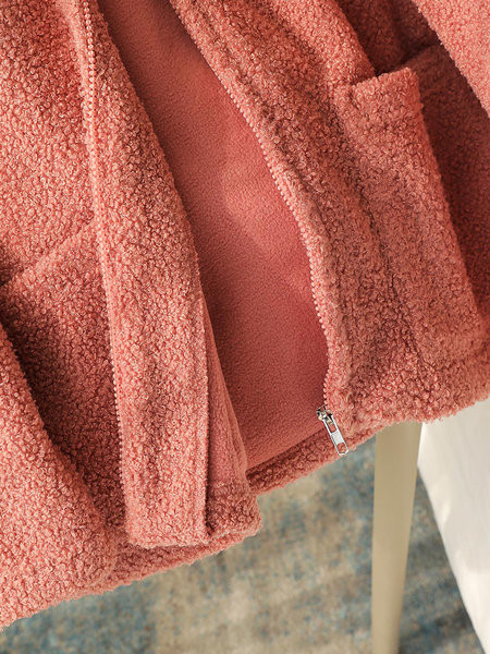 Hanorac polar de dama cu buzunare si decolteu rotund