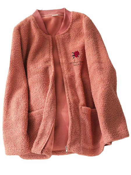 Hanorac polar de dama cu buzunare si decolteu rotund