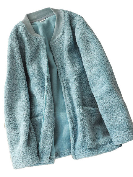 Női plüss pulóver zsebbel és cipzárral