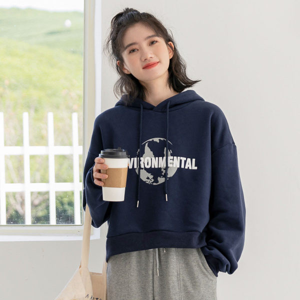 Γυναικείο casual φούτερ με επιγραφή και κουκούλα