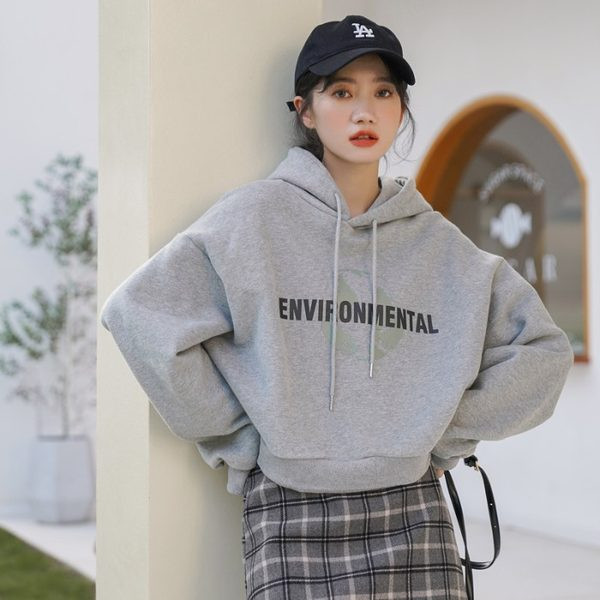 Γυναικείο casual φούτερ με επιγραφή και κουκούλα