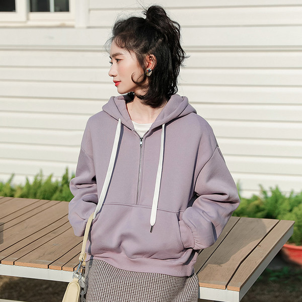 Γυναικείο καθημερινό φούτερ με φερμουάρ και κουκούλα