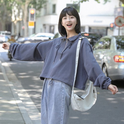 Γυναικείο φαρδύ φούτερ με κορδόνια και κουκούλα