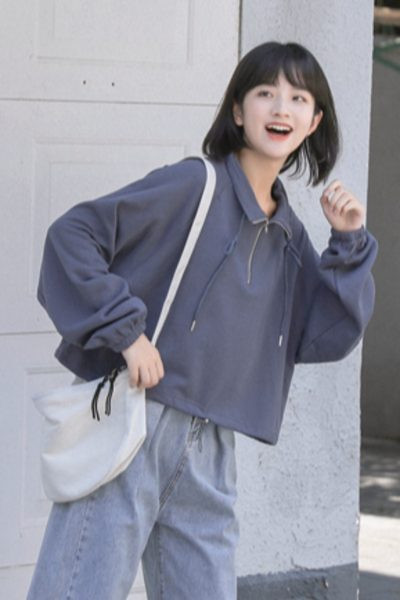 Γυναικείο φαρδύ φούτερ με κορδόνια και κουκούλα