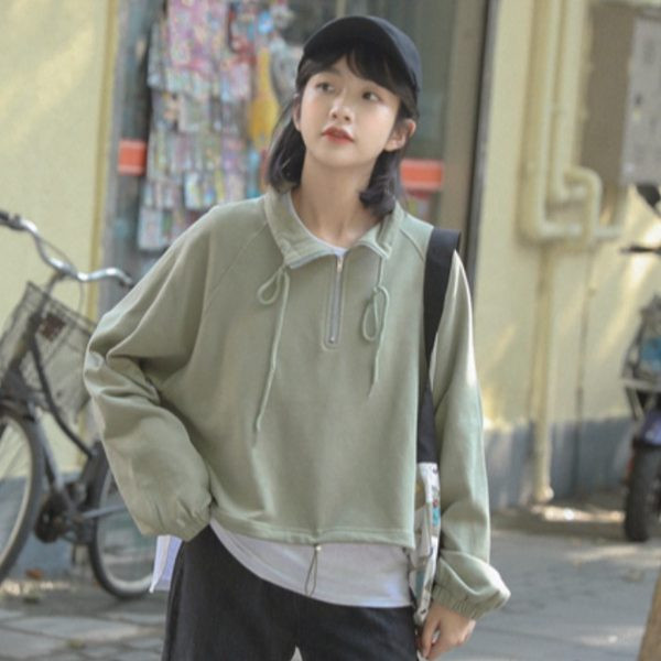 Γυναικείο φαρδύ φούτερ με κορδόνια και κουκούλα