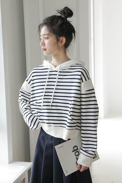 Hanorac cu glugă în dungi de zi cu zi pentru femei