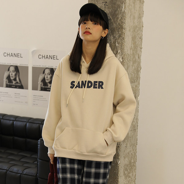 Γυναικείο φούτερ casual μοντέλο με επιγραφή και κουκούλα