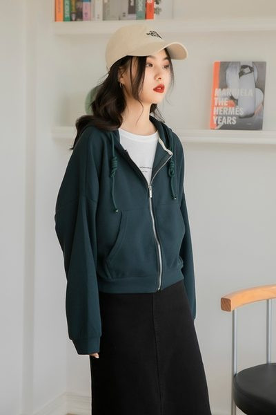 Γυναικείο φούτερ με κουκούλα και φερμουάρ σε πράσινο χρώμα