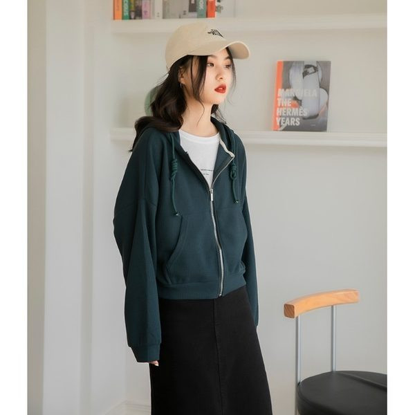 Γυναικείο φούτερ με κουκούλα και φερμουάρ σε πράσινο χρώμα